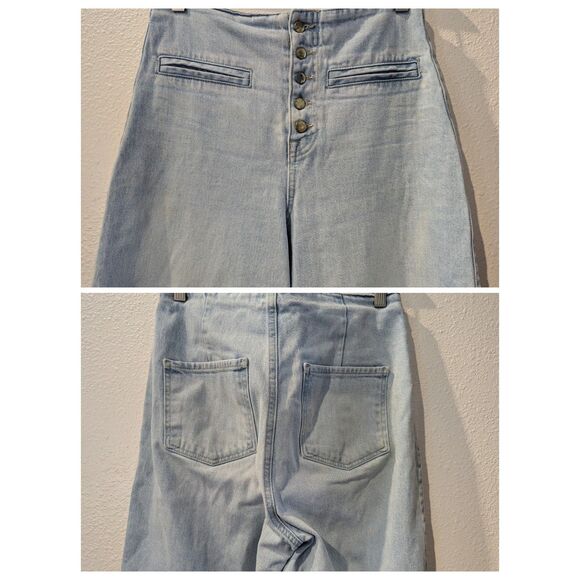 ZARA Wide-Leg High-Waist Buttoned Light Wash Denim Jeans Sz 4 - Picture 4 of 9